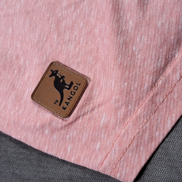 Kangol Salmon Pink White Four Button Rounded Neck Striped Tee VG XL - Picture 9 of 11